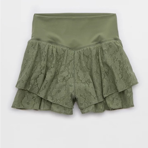 NWT Aerie Real Me Lace Flowy Short Olive Fun Size XS